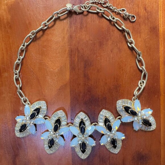 J. Crew Opalescent and Black Crystal Cluster Statement Necklace Gold Tone - Picture 7 of 8